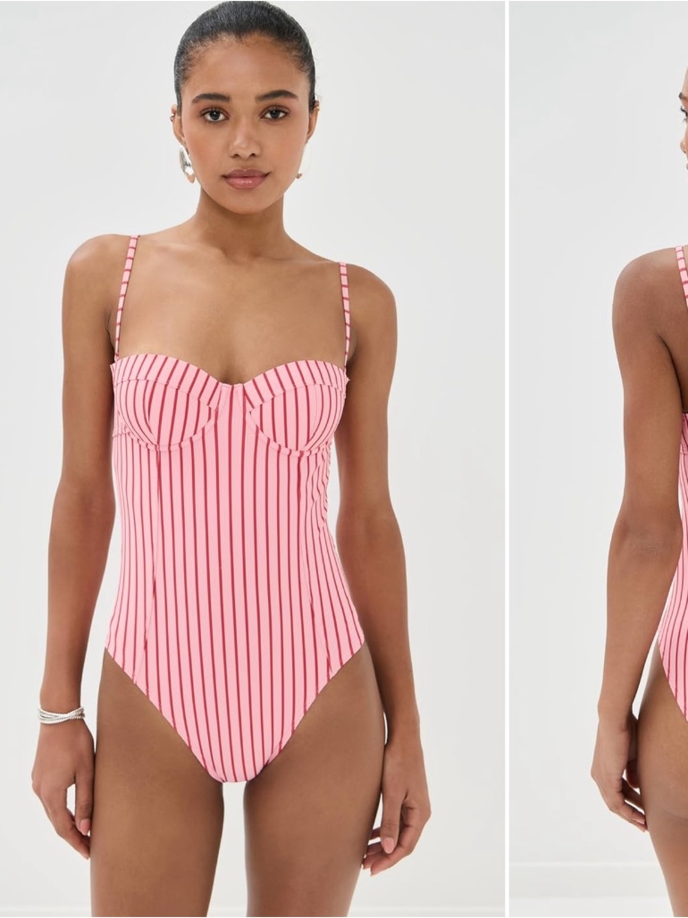 STAUD NWT Maeve One Piece Swim Suit montauk stripe- pink red bathing suit XL